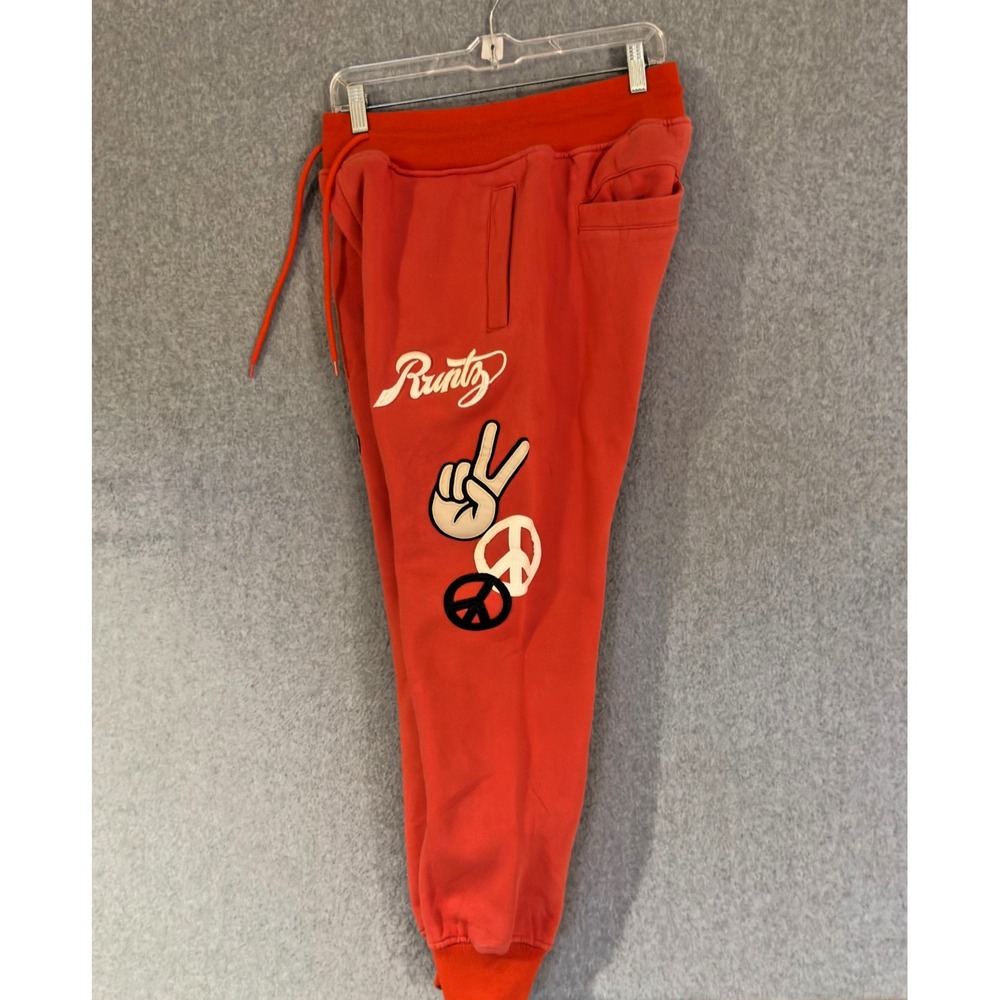 RUNTZ Worldwide Sweatpants Joggers Youth Large Orange Fleece Embroidered READ